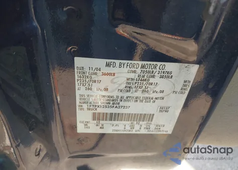 2005 Ford F-150 Lariat/Xl/Xlt from USA, damaged, VIN 1FTPX12535FA27237